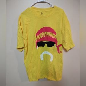 WWE Hulk Hogan Hulkamania Big Face Logo Graphic Print T-Shirt Yellow Size Xl